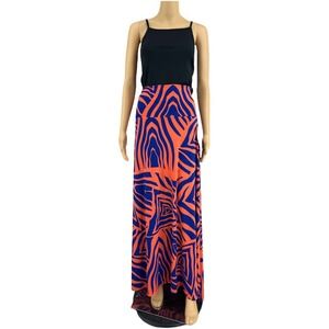 LuLaRoe (M) Maxi Orange Blue Zebra Print Floor Length Skirt Stretchy NWT